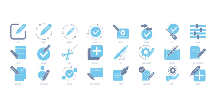 Edit tool icons set. Set of editable stroke icons.Vector set of Edit tool