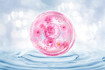 Fototapeta na wymiar pink molecule and flower in bubble