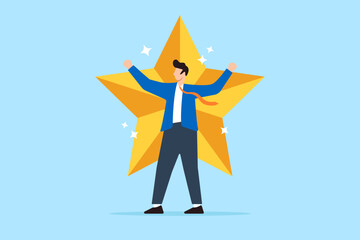 Confident businessman with a golden star in flat design
