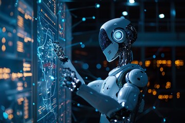 Fototapeta premium Man using tools AI. technology smart robot science and artificial intelligence technology