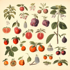 vintage botanical drawings of plants and fruit --v 5.2 Job ID: ffa731e3-19b3-45b1-8539-d503792ed6ea