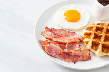 fried egg with bacon and waffle