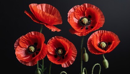 Elegant Display of Red Poppies for Remembrance