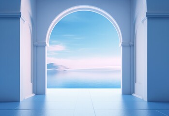 The tranquil beauty of an open archway leading to the endless blue horizon of sea and sky.