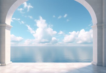 The tranquil beauty of an open archway leading to the endless blue horizon of sea and sky.
