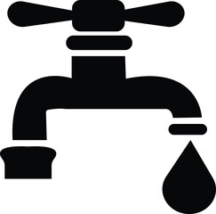 Water Faucet Icon vector, Tap sign. Bathroom symbol. Water flows from the faucet symbol. Drinking water company symbol for apps and websites, logo design, isolated on transparent background,