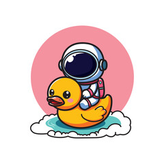 cute vector design of astronaut riding a duck