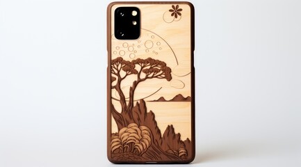 Modern smartphone with a wooden case