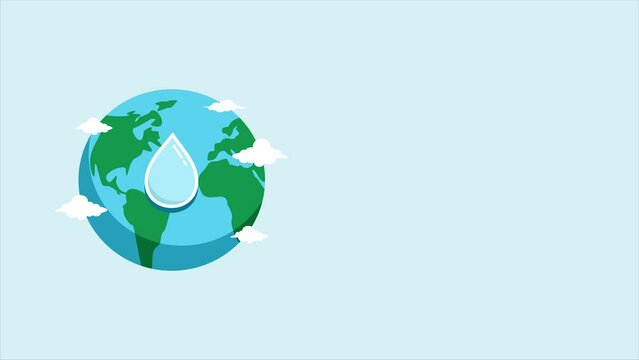 4K Simple Animation of Globe Planet Earth with Water Drop. Suitable for International World Water Day Celebration