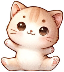 Cute cat Watercolor,This picture is a cute drawing of a white and gray cat with an orange nose.