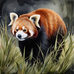 watercolor illustration red panda bear