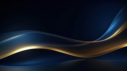 Blue luxury background with golden line decoration and curve light effect with bokeh elements. Modern art elegant dark scene. Generative Ai