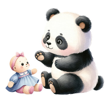 Watercolor style nursery baby shower panda newborn clipart