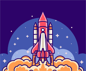 vector rocket flying in space illustration, cartoon flat