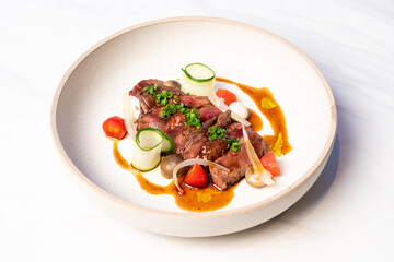 wagyu beef tartare salad with sauce