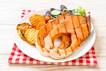 grilled salmon steak fillet with vegetable