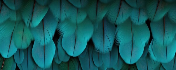 Beautiful feathers background in bright blue colors. Closeup image of colorful fluffy feather. Minimal abstract composition with place for text. Copy space