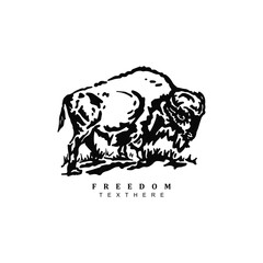 Vintage retro hand drawn American bison buffalo vector design badge