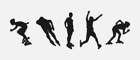 Silhouettes of roller skaters. Sport, athlete, race, lifestyle theme. Isolated on white background. Vector illustration. © Irkhamsterstock
