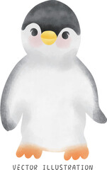 Spinning Penguins in Winter Wonderland: Charming Hand-Drawn Watercolor Art