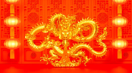 3d rendering of chinese dragon illustration(Translation : happy new year）