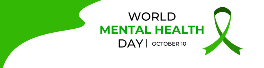 World mental health day. October 10. Green awareness ribbon icon vector isolated on a white background. Health awareness concept for banner banner design. banner, cover. Vector illustration