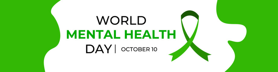 World mental health day. October 10. Green awareness ribbon icon vector isolated on a white background. Health awareness concept for banner banner design. banner, cover. Vector illustration
