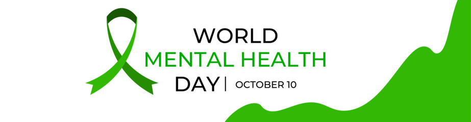 World mental health day. October 10. Green awareness ribbon icon vector isolated on a white background. Health awareness concept for banner banner design. banner, cover. Vector illustration