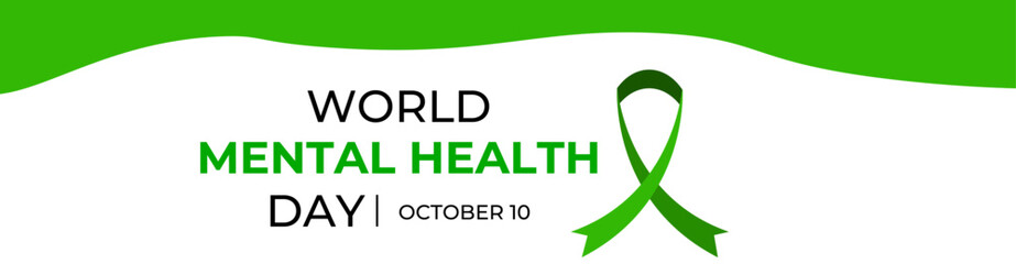 Mental health Modern vector logo. World health day. Green awareness ribbon icon vector isolated on a white background. Health awareness concept for banner, cover, flyer design. Vector illustration