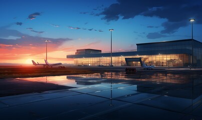 Airport sunset view background AI Image Generative - obrazy, fototapety, plakaty
