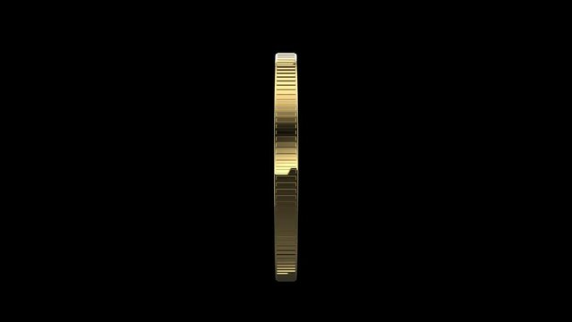 3D rendered gold crypto currency bitcoin 360 rotation loop video with alpha background. transparent background