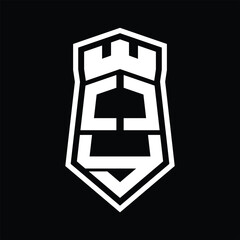 OY Letter Logo monogram hexagon shield shape up and down with crown castle isolated style design