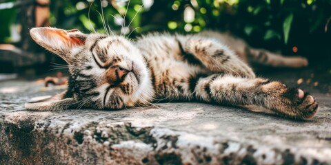A cute, smiling cat appears relaxed and nearly napping in these photos, its sleepy eyes conveying a sense of contentment and tiredness.