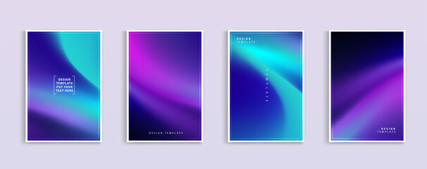 Set of covers design templates with vibrant northern lights gradient background. trendy modern design. applicable for landing pages, covers, brochures, flyers, presentations, banners. Vector design.