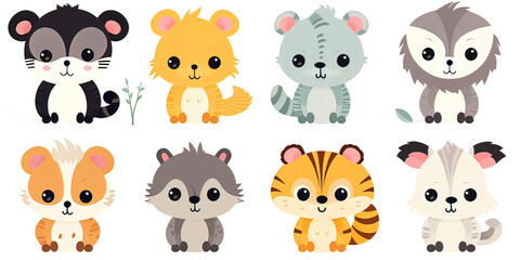 Colorful set of little cartoon animals characters. Baby animals icons set