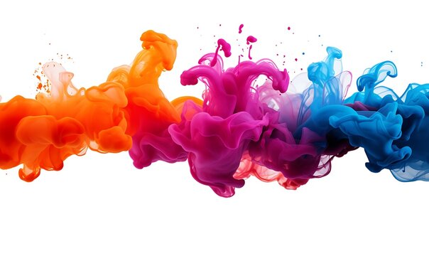 Colorful Ink inject on the water isolated white background AI image generative