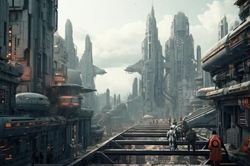 Foto op Aluminium Fantasy landscape with fantasy alien city. 3d rendering toned image, AI Generated © Iftikhar alam