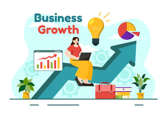 Business Growth Vector Illustration with Arrow Target Direction Up, Increase Profits, Boost and Idea Planning Money Increasing in Flat Background