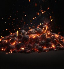 sparks from the fire Fire embers particles over black background. Fire sparks background. Abstract dark glitter fire particles lights
