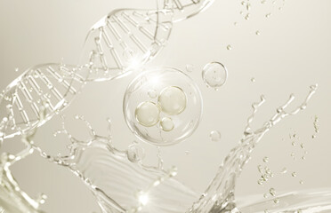 Cosmetic oil with molecule, Essence Liquid or whitening serum 3d rendering.