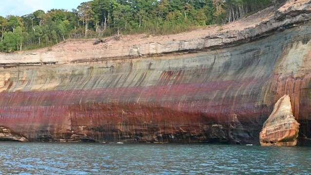 Pictured Rocks National Lakeshore eroded sandstone coastline with fallen rocks