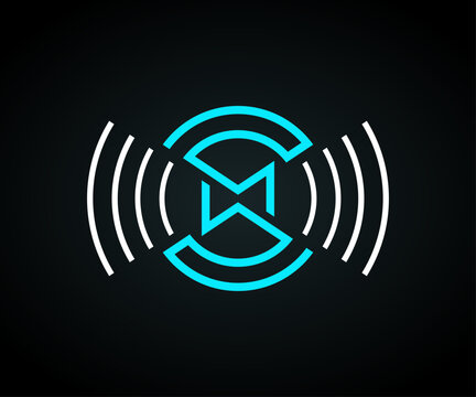 SM or SW logo monogram. Sound waves, music, audio logo template