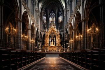 Fototapeta na wymiar Interior of St. Patrick's Cathedral in Edinburgh, Scotland, An intricate gothic cathedral interior, AI Generated