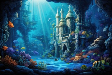 Underwater world with corals and tropical fish. 3D rendering, An underwater world, depicting the vibrant life beneath the sea, AI Generated