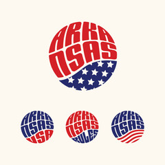 Arkansas USA patriotic sticker or button set. Vector illustration for travel stickers, political badges, t-shirts. - 701571749