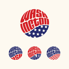 Washington USA patriotic sticker or button set. Vector illustration for travel stickers, political badges, t-shirts.