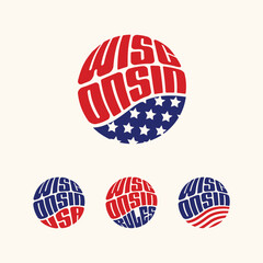 Wisconsin USA patriotic sticker or button set. Vector illustration for travel stickers, political badges, t-shirts.