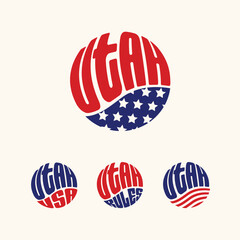 Utah USA patriotic sticker or button set. Vector illustration for travel stickers, political badges, t-shirts.