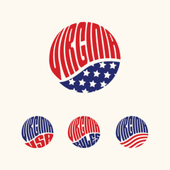 Virginia USA patriotic sticker or button set. Vector illustration for travel stickers, political badges, t-shirts.