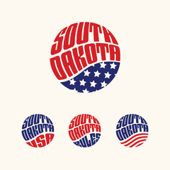 South Dakota USA patriotic sticker or button set. Vector illustration for travel stickers, political badges, t-shirts.